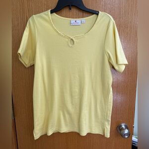 Quacker Factory Yellow Relaxed Cut Out Short Sleeve Tee